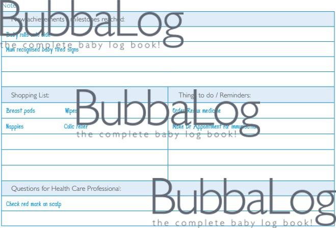 Example page from the BubbaLog Baby Journal