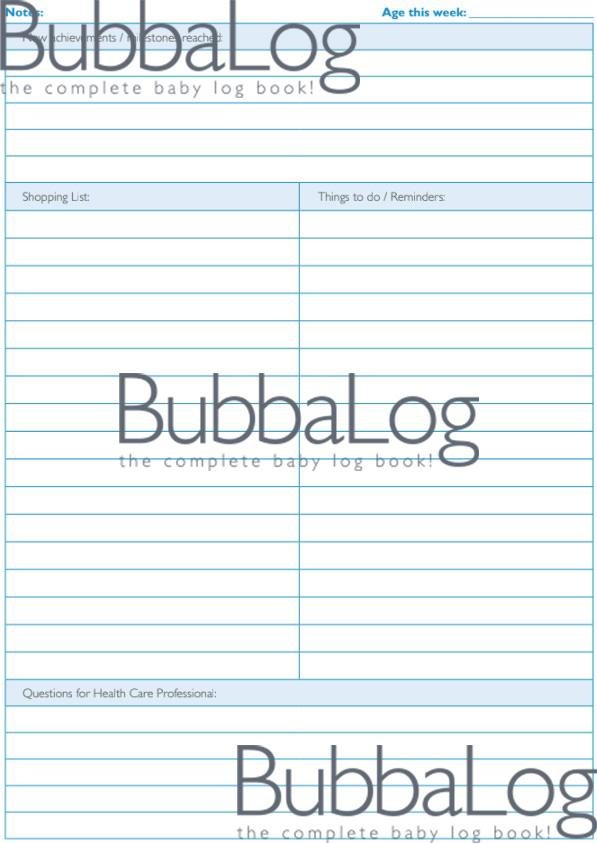 Example page from the BubbaLog Baby Journal