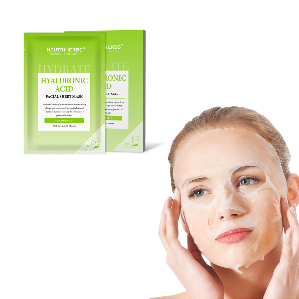 Hyaluronic acid facial mask used by a woman
