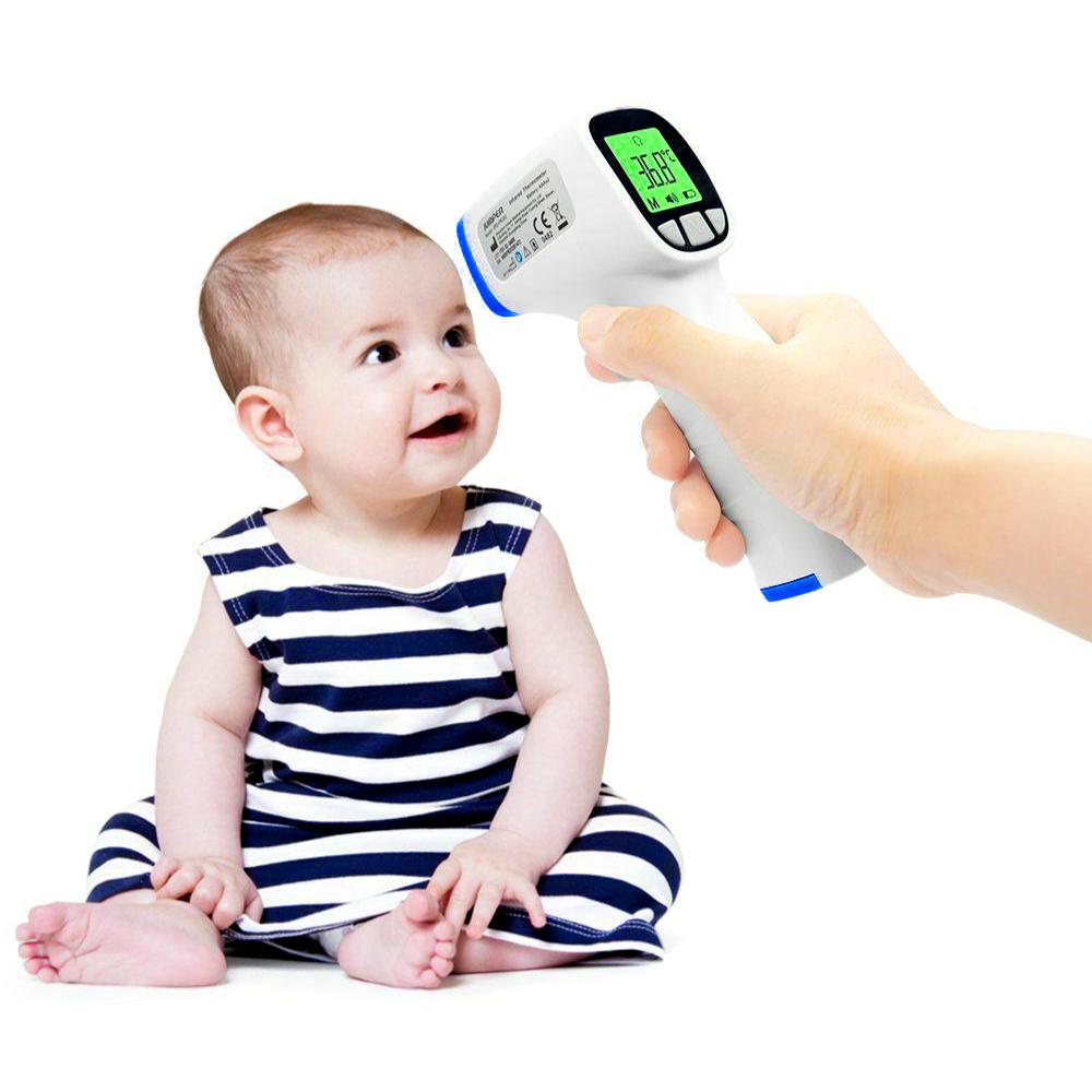 Premium Digital Professional Infrared Thermometer demonstrated on a small child