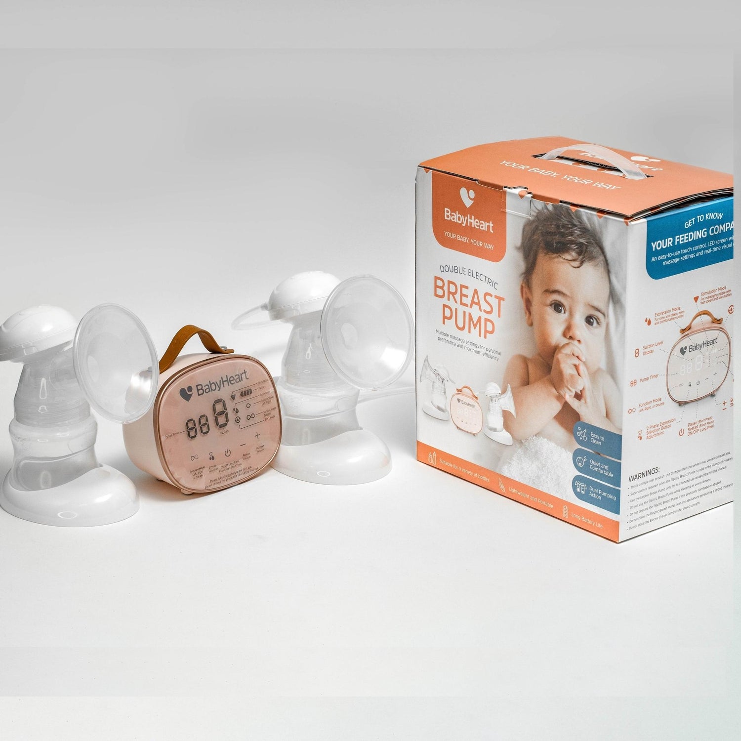 BabyHeart’s double electric breast pump and packaging