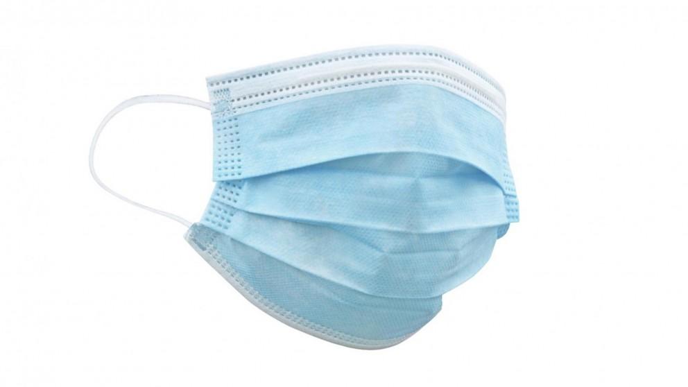 White and blue surgical face mask